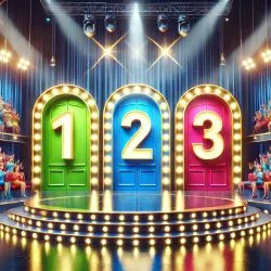 le paradoxe de monty hall illustré par trois portes sur un plateau TV